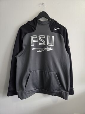 Nike Therma-FIT FSU Florida State Seminoles Hoodie Sweatshirt Gray Black XL
